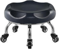 Heavy-Duty Low Roller Stool with 360° Swivel Wheels, Ottoman Footstool, Low-Height Short Rolling Stool Seat, PU Leather Small Mechanic Chair, Rolling Stools for Garage Black