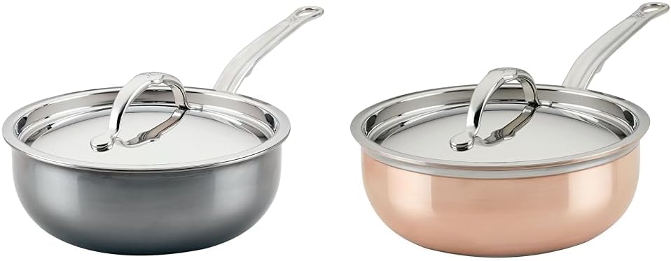 Hestan NanoBond Titanium Stainless Steel 2-Quart and CopperBond Copper 2-Quart Saucier Pans with Lids