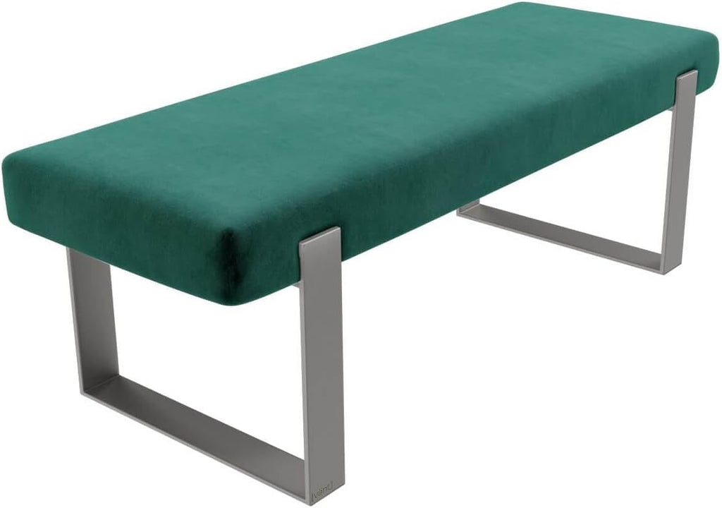 VANT Upholstered Bed Bench - Velvet Emerald Green - Brushed Nickel - Contemporary Modern, Bedroom Bench Seat, Hallway, or Entryway