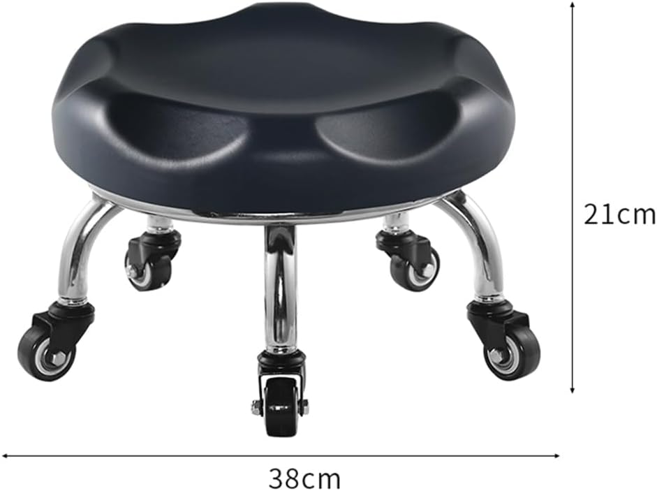 Heavy-Duty Low Roller Stool with 360° Swivel Wheels, Ottoman Footstool, Low-Height Short Rolling Stool Seat, PU Leather Small Mechanic Chair, Rolling Stools for Garage Black