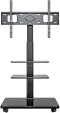 TV Stand TV Stands Floor TV Stand with Double Tray for 36 to 70 Inch TVs, Swivel TV Stand with Wheels Mobile TV Cart Adjustable Shelf Television Stands (Black 60 * 40 * 1
