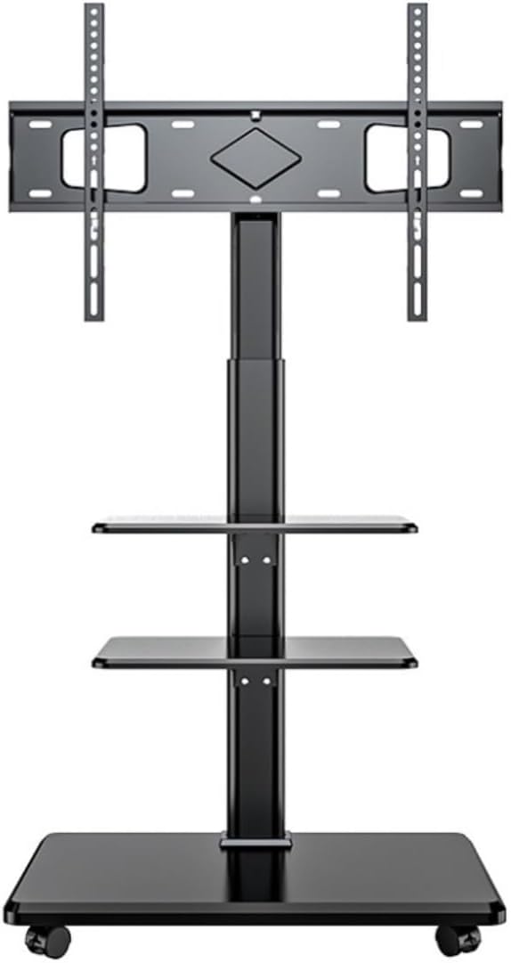 Free Standing Tv Stand Floor TV Stand with Double Tray for 36 to 70 Inch TVs, Swivel TV Stand with Wheels Mobile TV Cart Adjustable Shelf Floor Standing Tv Stand
