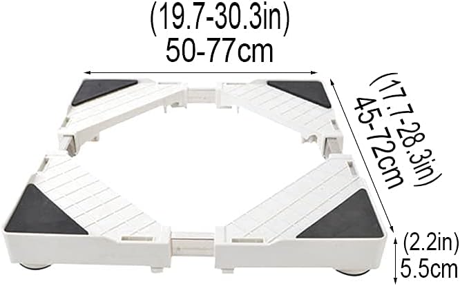 Washing Machine Stand Anti-Rust Universal Base Fridge Stand Adjustable Width 45-72cm Length 50-77cm Holder Bracket for Refrigerator Dryer Height 5.5cm Anti-Vibration Mat ()