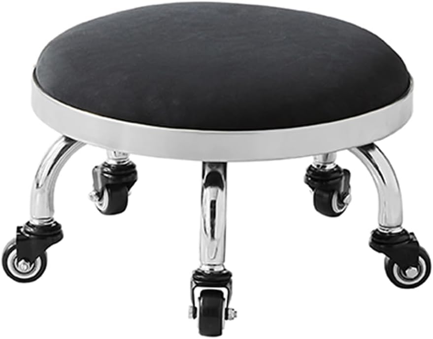 Heavy-Duty Low Roller Stool with 360° Swivel Wheels, Ottoman Footstool, Low-Height Short Rolling Stool Seat, PU Leather Small Mechanic Chair, Rolling Stools for Garage, Shop, Library Black