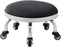 Heavy-Duty Low Roller Stool with 360° Swivel Wheels, Ottoman Footstool, Low-Height Short Rolling Stool Seat, PU Leather Small Mechanic Chair, Rolling Stools for Garage, Shop, Library Black