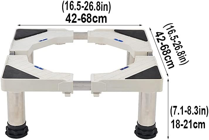 Washer Pedestals Frames Heightened 18-21cm Adjustable Tumble Dryers Base Stand Length/Width 42-68cm Universal Base Fridge zer Stand Anti-Vibration Mat - 350kg (4legs 18)