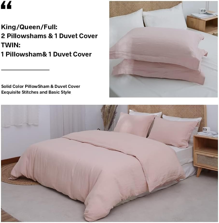 Simple&Opulence 100% Linen Duvet Cover Set, Natural French Flax Blush Pink Duvet Cover Twin Size, Breathable Soft Comfy Linen Bedding Comforter Cover with 1 Pillowcase(Blush Pink, 68'x86')