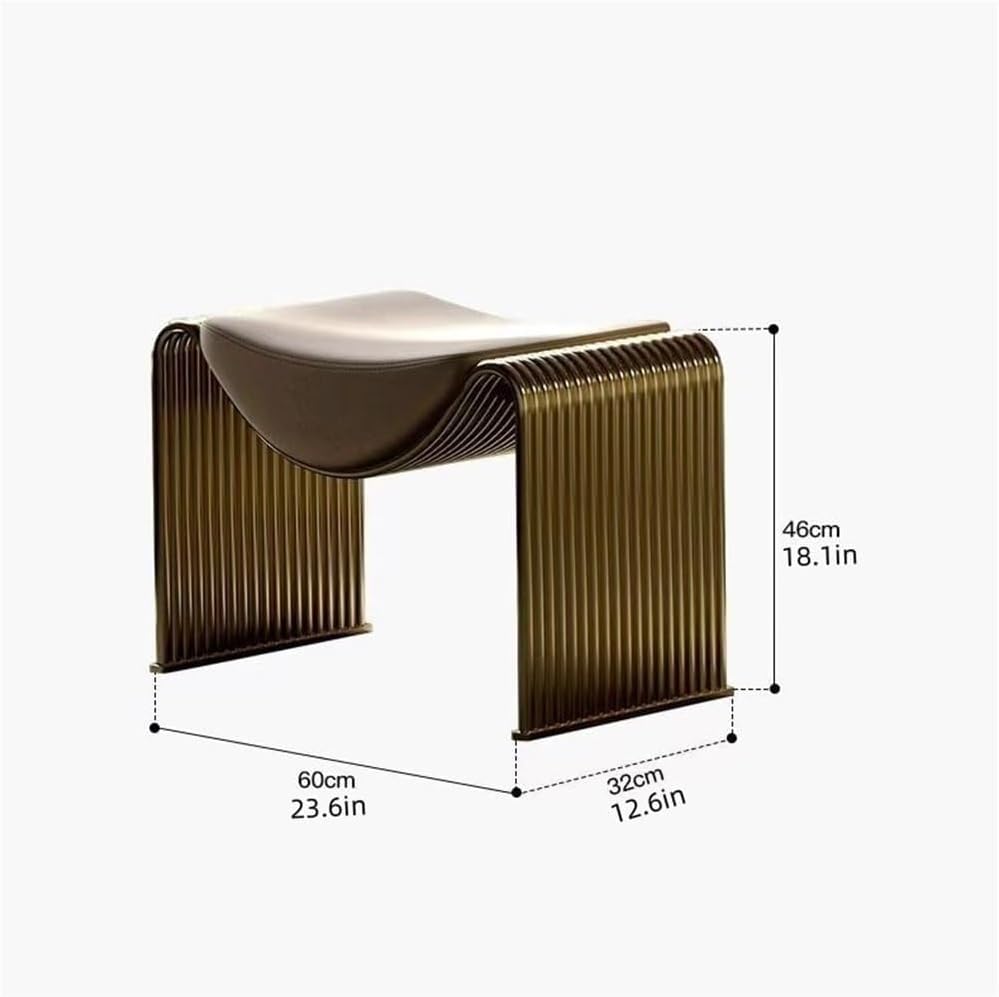 Minimalist Metal-Frame Entryway Stool with Leather Cushion Modern Vanity Bench Shoe Stool for Entryways Living Room Lightweight(Sliver)