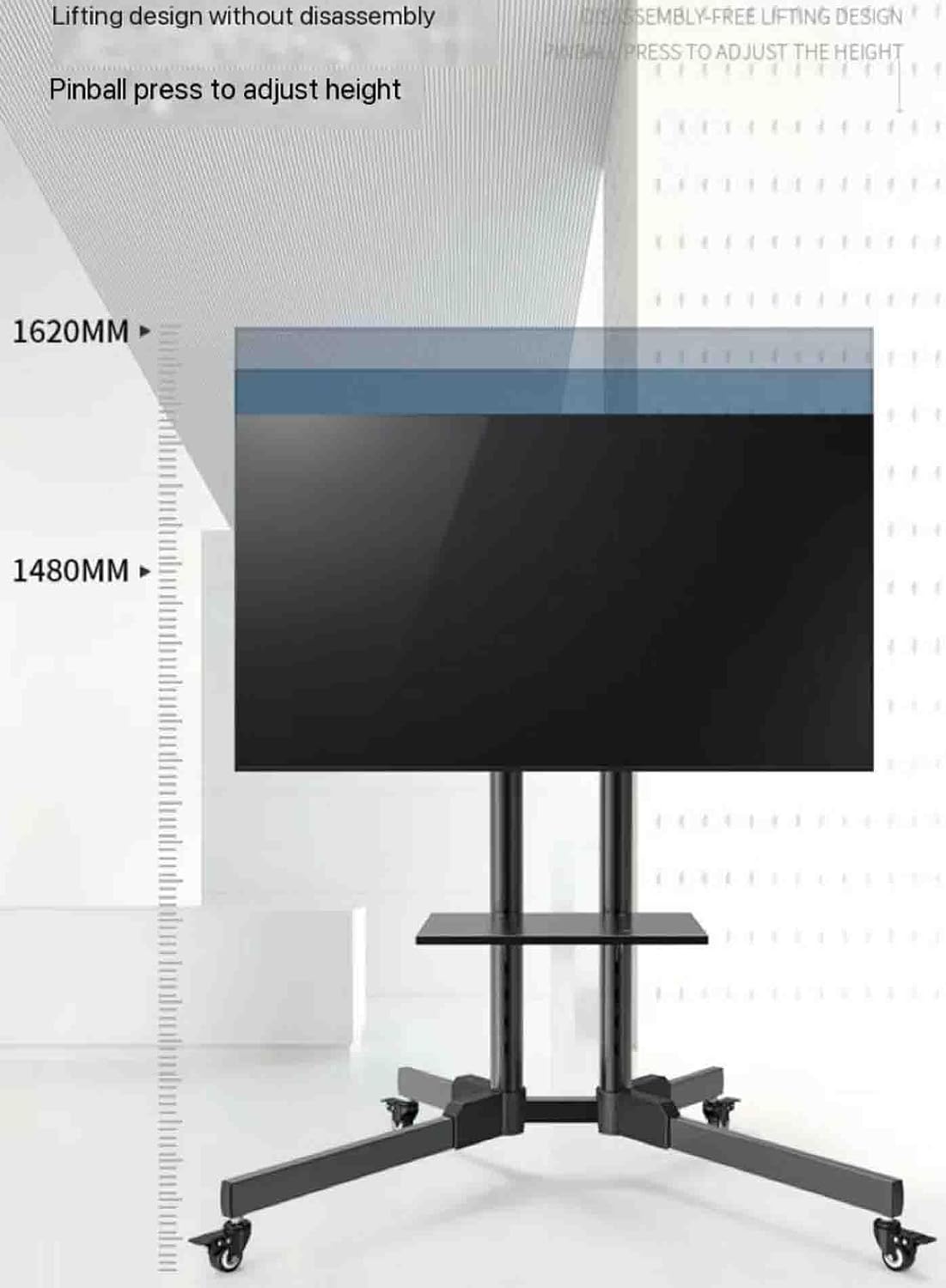 Mobile TV Stand,TV Stand Floor Movable 32-70 Inch Universal Cart Wheels, Height Adjustable,600x400mm,Holds Up to 110lbs
