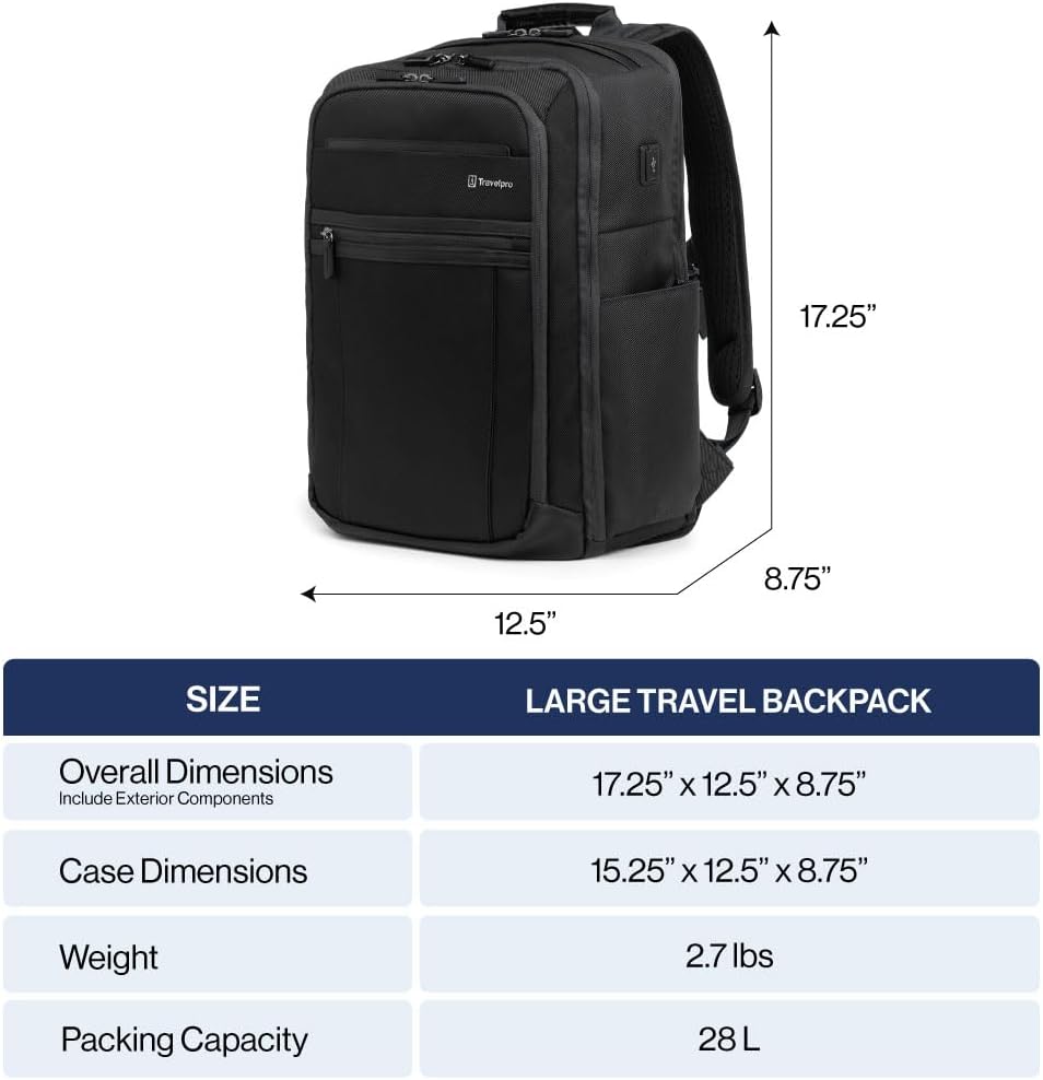 Travelpro Crew Executive Choice 3 Large Backpack Fits Up to 15.6 Laptops and Tablets, USB a and C Ports, Men and Women, Jet Black
