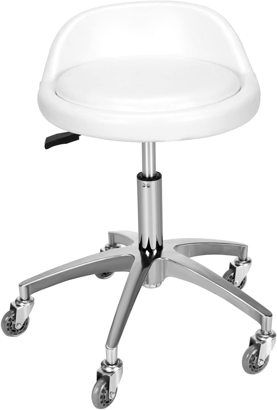 Rolling Salon Stool Chair with Back Support - Height Adjustable Hydraulic Stool with Wheels - Heavy Duty Swivel Stools 400lb Capacity for Home Salon Facial Spa Massage Clinic and Work Bench (White)