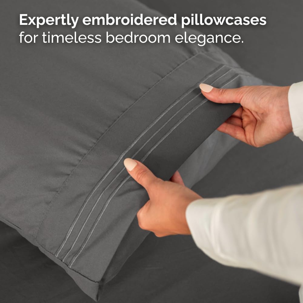 Bulk Case Pack of 16 Sheet Sets - (16) Complete Full Size Sheet Sets with Deep Pockets - Wholesale Bulk Bedding for Hotels, Spas & Airbnbs - Breathable, Cooling, Soft & Wrinkle Free - (Full, Charcoal)