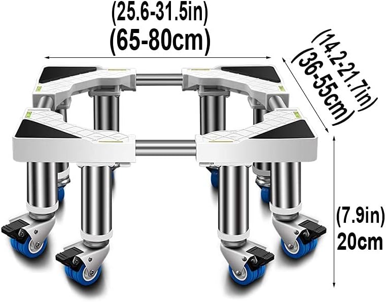 Washing Machine Stand Base Movable Fridge Stand Trolley with 8 Locking Wheels Washer Pedestals & Frames Universal Appliance Wheels Rack Adjustable Width 36-55cm Stent (White 2