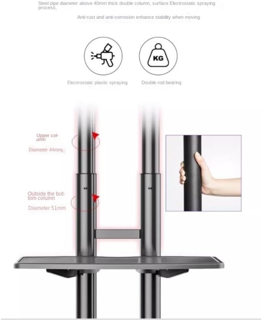 Free Standing Tv Stand Rolling TV Cart for 32-75 Inch Screens Holds Up to 100 Lbs, Height Adjustable Mobile TV Stand with Lockable Wheels Floor Standing Tv Stand
