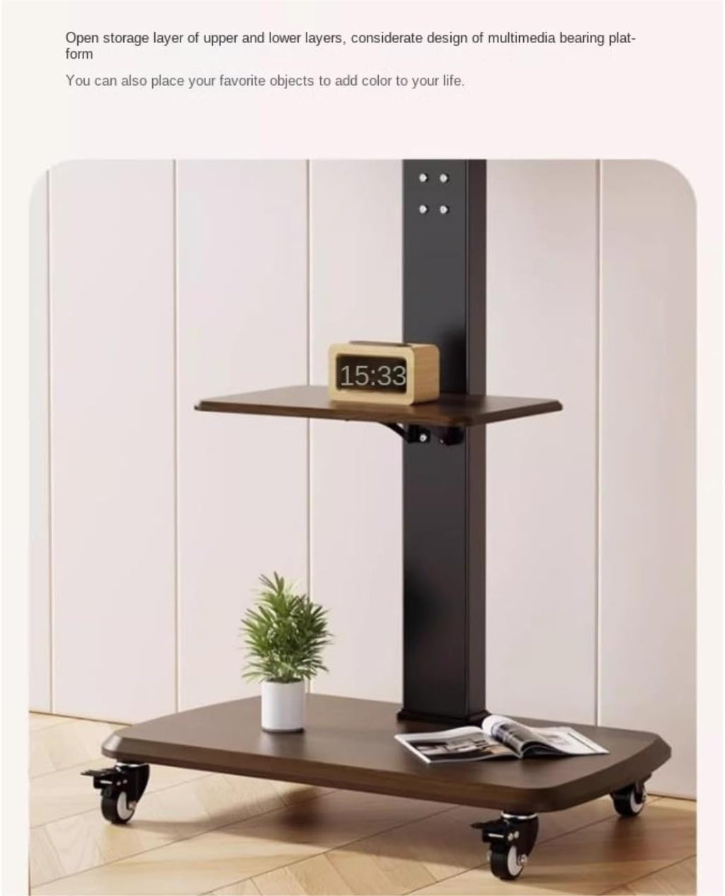 Universal TV Stand TV Stand for Bedroom Mobile TV Stand for 32-80 Inch TVs, Height Adjustable TV Cart with Media Shelf Wood Base and Wheels, Holds Up to 132lbs Universal Television
