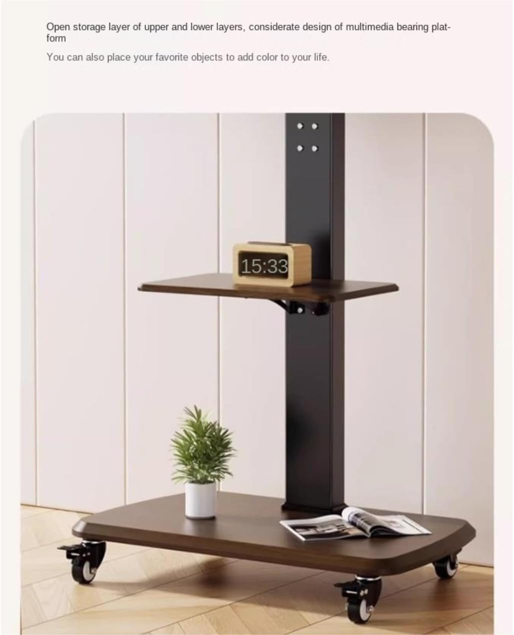Universal TV Stand TV Stand for Bedroom Mobile TV Stand for 32-80 Inch TVs, Height Adjustable TV Cart with Media Shelf Wood Base and Wheels, Holds Up to 132lbs Universal Television