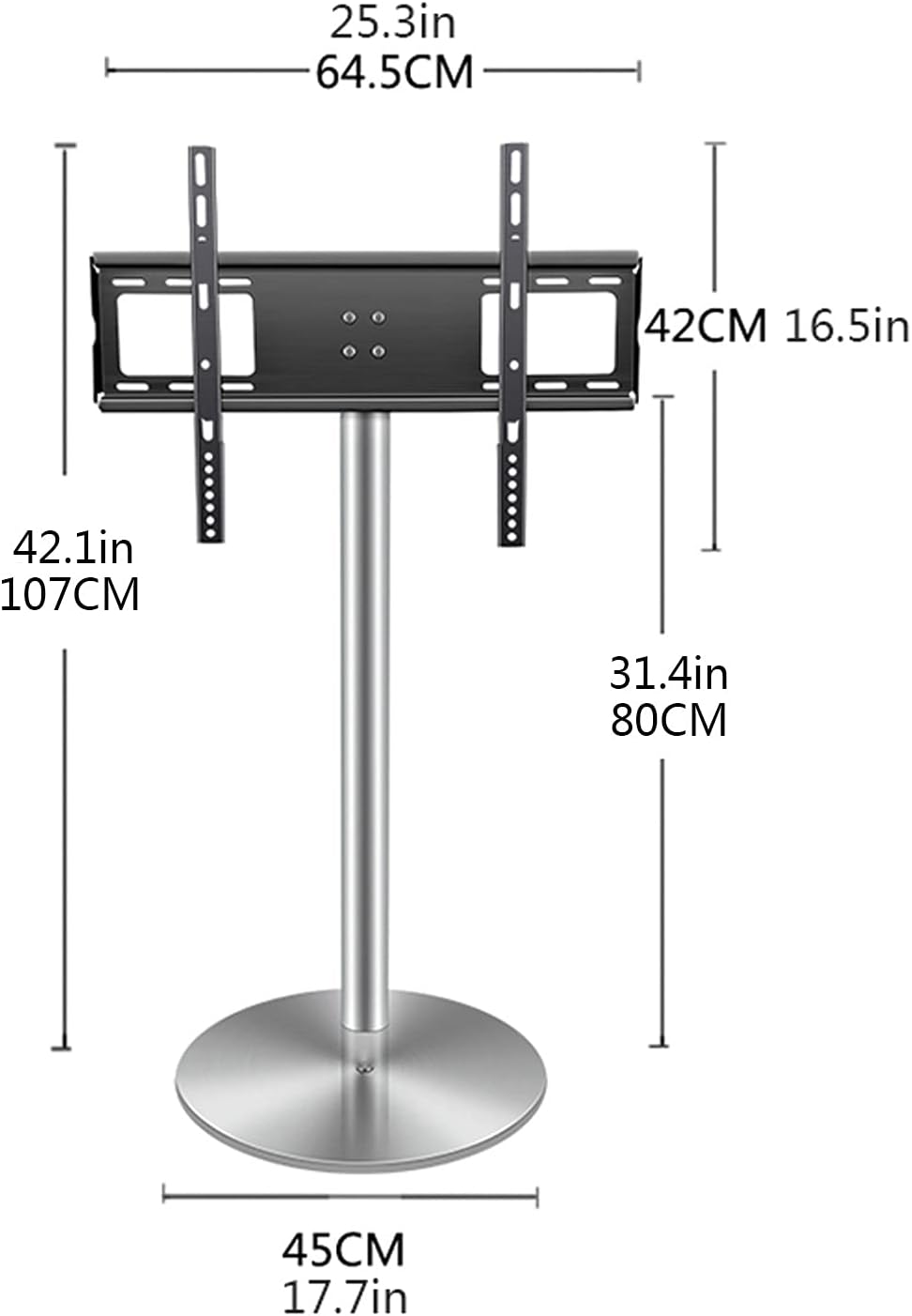 Universal TV Stand TV Stand Floor TV Stand Mount Universal TV Stand with Round Stainless Steel Base Swivel TV Stand Base Height Adjustable TV Stand for 37 to 75 Inch TVs Adjustable TV Mount Stand