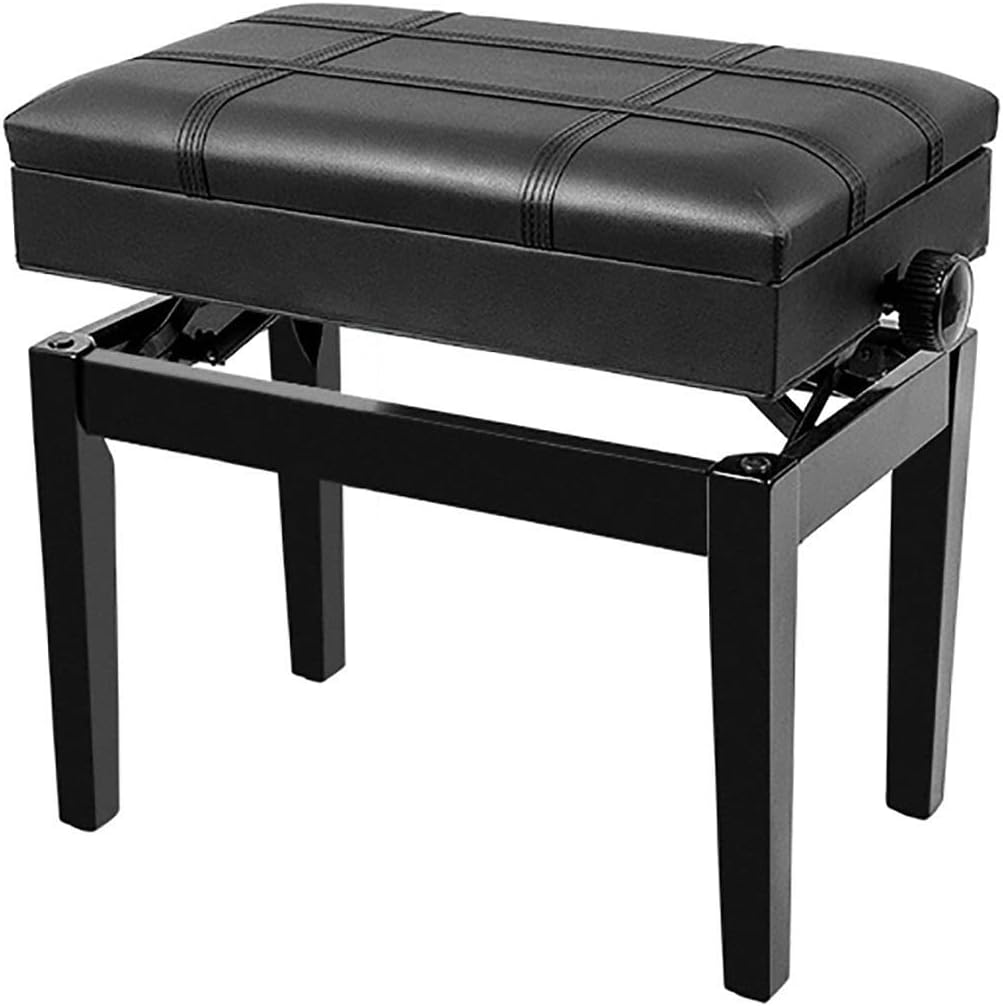 Vanity Bench,Faux Leather Piano Stool Piano Bench with Storage CompartmentLoad Capacity Up to 180Kg55 X 34 X 47-57CmHeight AdjustableSuitable for Single PersonTeak，Black