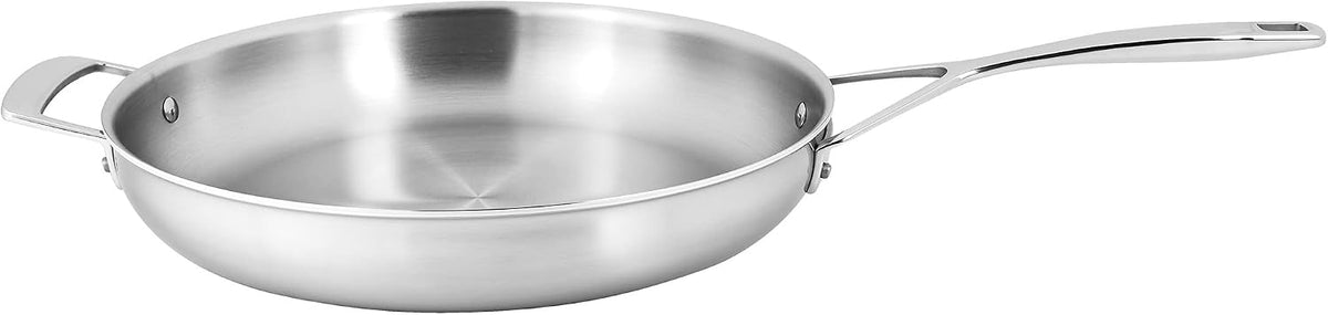 Demeyere Essential 5-ply, 18/10 Stainless Steel, Stay Cool Handle, Oven Safe, Compatible with all Cooktops, Perfect Pour Edge, 12.5-inch with Perfect Fit Lid