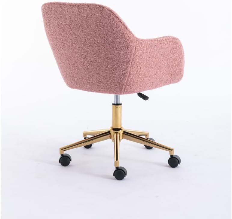 Plush Teddy Fabric Ergonomic Office Chair with Adjustable Height, 360-Degree Swivel Base, and Smooth-Rolling Casters for Home or Workspace (Pink + Teddy + Foam)