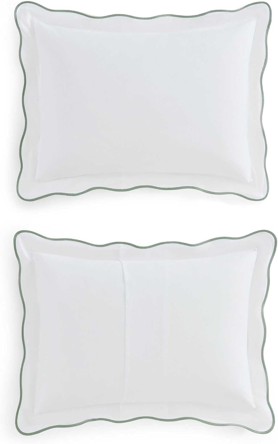 Martha Stewart - Queen Duvet Cover Set, 100% Soft Cotton Bed Set with a Smooth Cotton Percale Reverse, 3 Piece Bedding with Matching Pillowcases (Simple Scallop Green)
