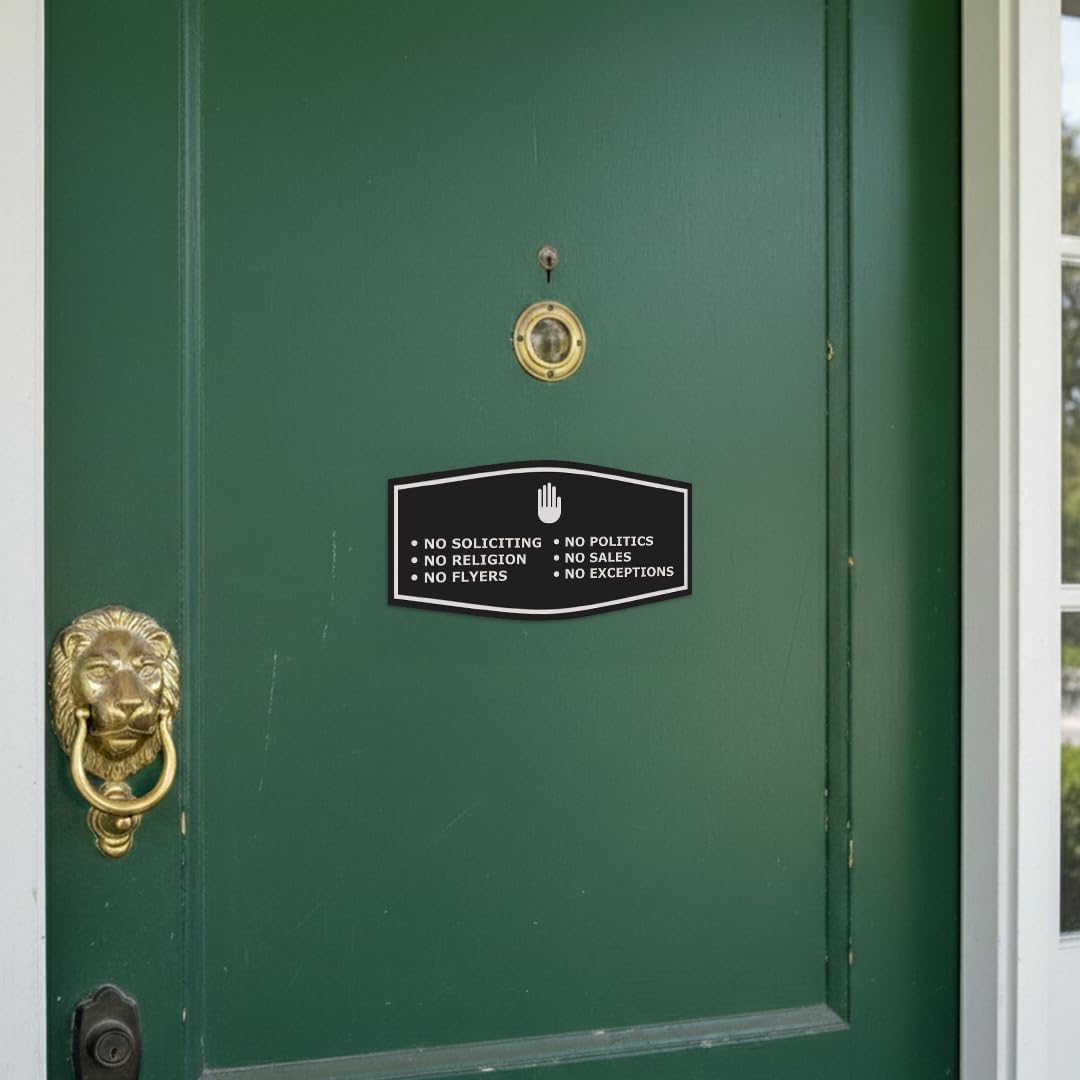 Fancy No Soliciting No Politics No Religion No Sales No Flyers No Exceptions Sign (Black) - Large 10 Pack