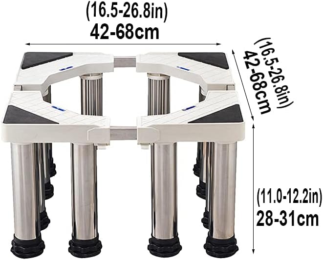 Washing Machine Stand Universal Anti-Rust Refrigerator Dryer Base Holder Bracket Adjustable Length/Width 42-68cm Heightened Stainless Steel Air Conditioner Pedestal (12legs