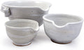 American Made Stoneware Pottery Batter Bowls, 3-Piece Nesting Set, Classic All-White Glaze