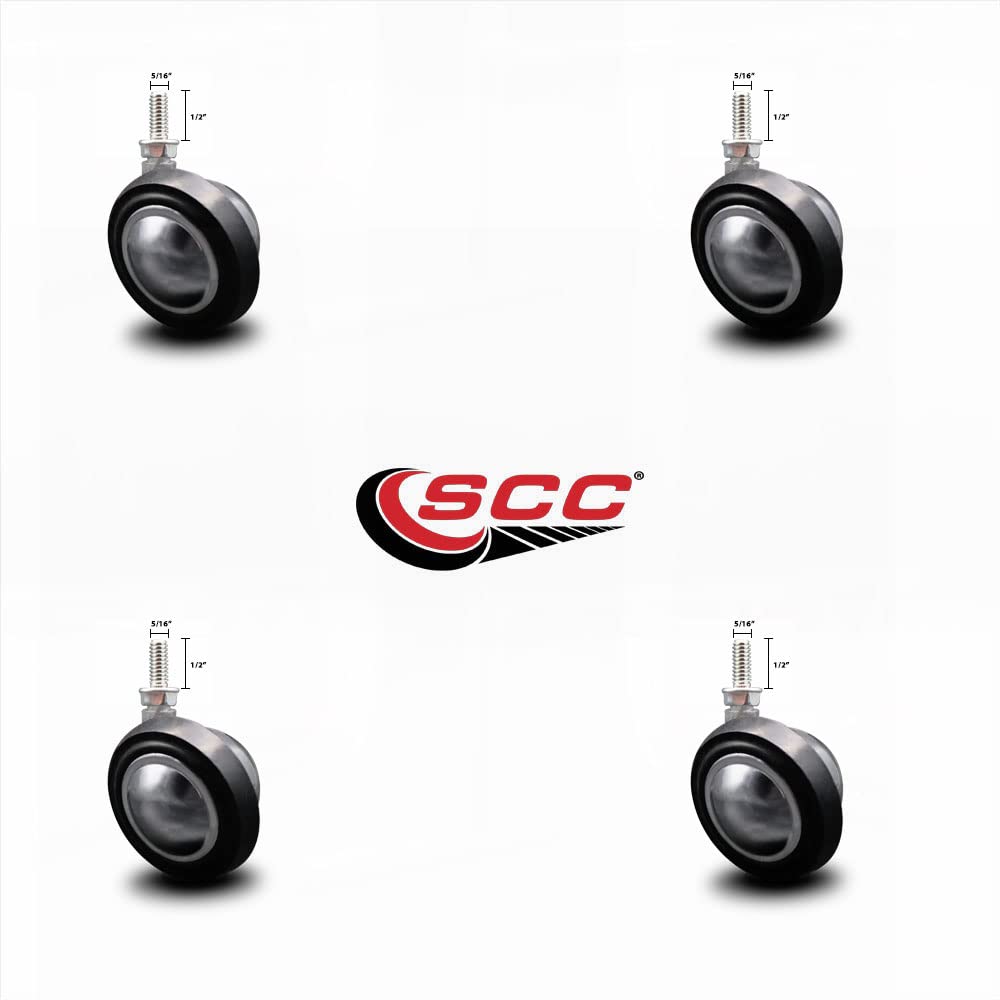 2-1/4 Inch Swivel Metal with Soft Rubber Tread Ball Caster Wheels for Furniture - Bright Chrome Finish Stem Casters with 5/16 Inch - 18 TPI x 1/2 Inch Threaded Stem - Set of 4 - Service Caster Brand