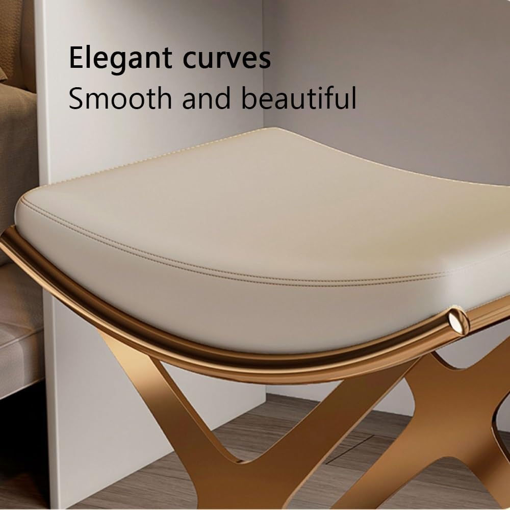 Small Vanity Stool with Cushion, Backless PU Leather Stool for Makeup, Entryway Bench for Ergonomic Curve, Modern Shoe Bench for Piano Room, Entryway and Makeup Room(Black)
