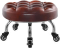 Heavy-Duty Low Roller Stool with 360° Swivel Wheels, Ottoman Footstool, Low-Height Short Rolling Stool Seat, PU Leather Small Mechanic Chair, Rolling Stools for Garage, Shop, Library red