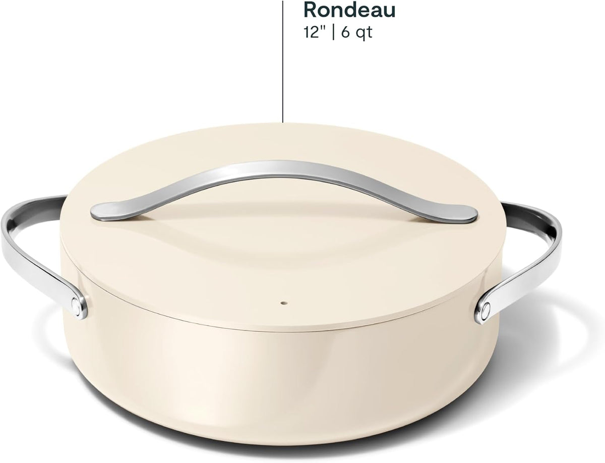 Caraway Rondeau - 6 Qt Non-Stick Pan with Lid - Free From Forever Chemicals - Perfect for Searing, Braising, & Roasting - Cream