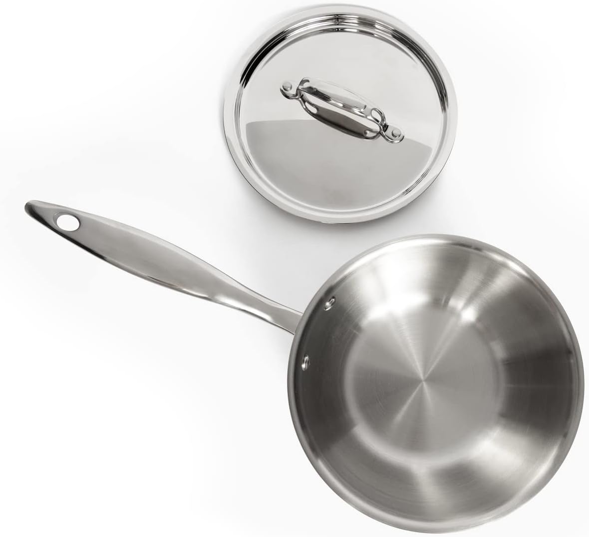 Heritage Steel 2 Quart Saucier with Lid | Made in USA | Titanium Series | 316Ti Stainless Steel Pan with Stay Cool Handle | Fully Clad with 5-Ply Construction | Induction Ready & Non Toxic
