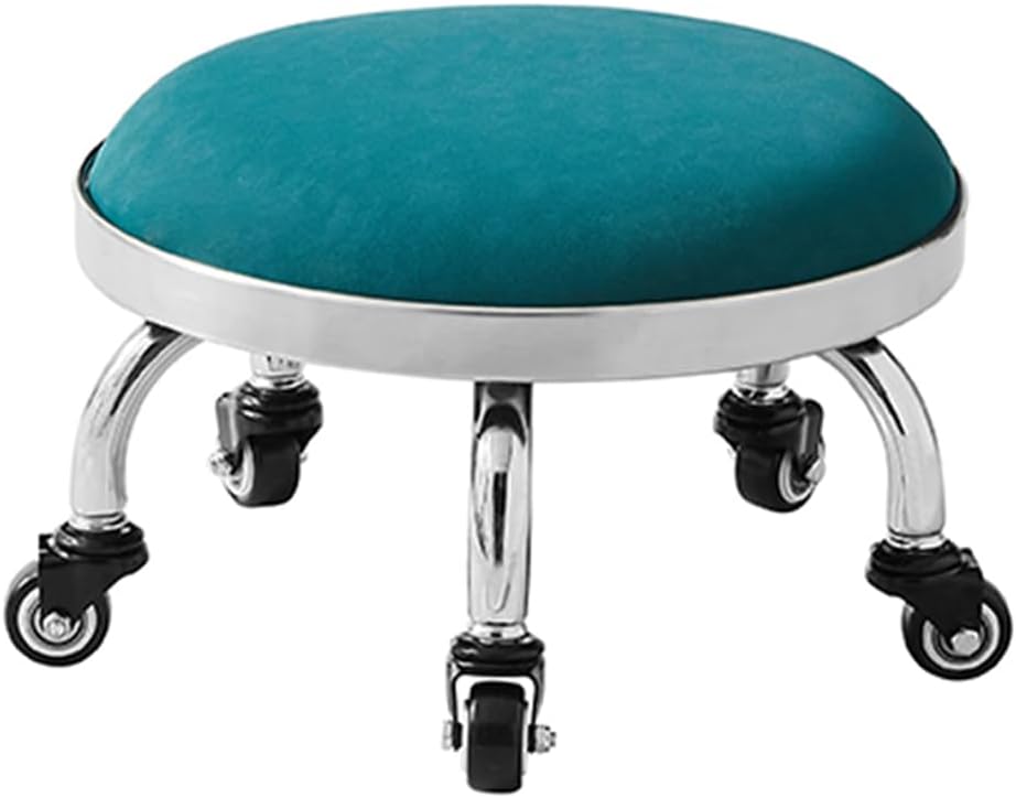 Heavy-Duty Low Roller Stool with 360° Swivel Wheels, Ottoman Footstool, Low-Height Short Rolling Stool Seat, PU Leather Small Mechanic Chair, Rolling Stools for Garage, Shop, Library Green