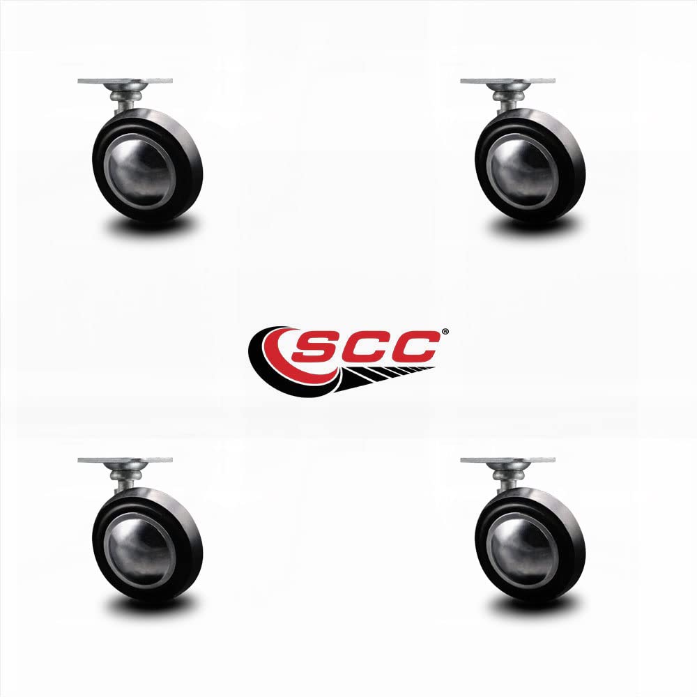2-1/4 Inch Swivel Metal with Soft Rubber Tread Ball Caster Wheels for Furniture - Bright Chrome Finish Casters with 1-1/2 Inch by 1-1/2 Inch Top Plate - Set of 4 - Service Caster Brand