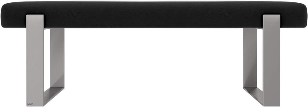 VANT Upholstered Bed Bench - Vintage Leather Jet Black - Brushed Nickel - Contemporary Modern, Bedroom Bench Seat, Hallway, or Entryway