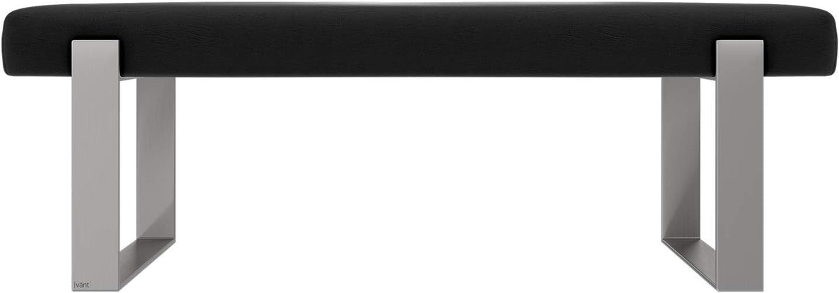 VANT Upholstered Bed Bench - Vintage Leather Jet Black - Brushed Nickel - Contemporary Modern, Bedroom Bench Seat, Hallway, or Entryway