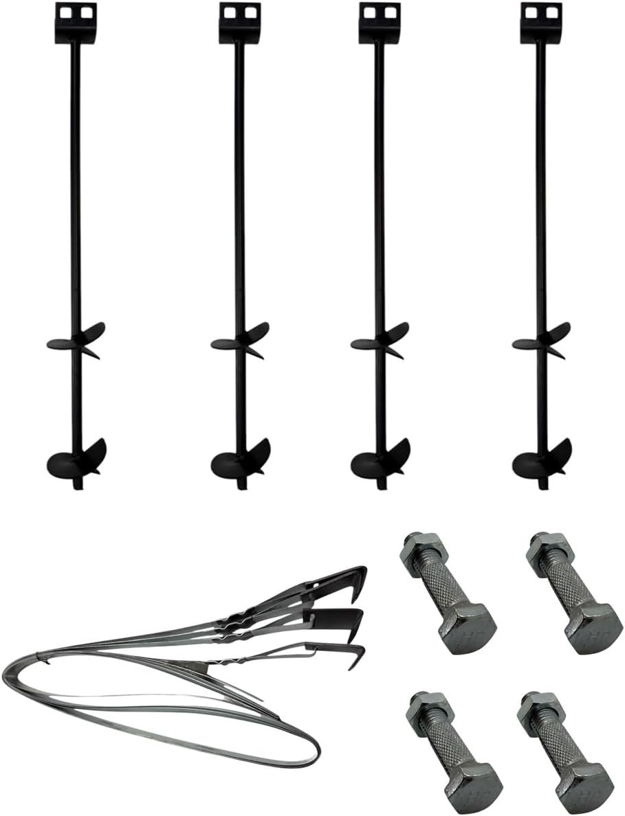 Mobile Home Part Set of 4 Auger Anchors; 4-8 ft Tie Down Strap, 4 Bolts