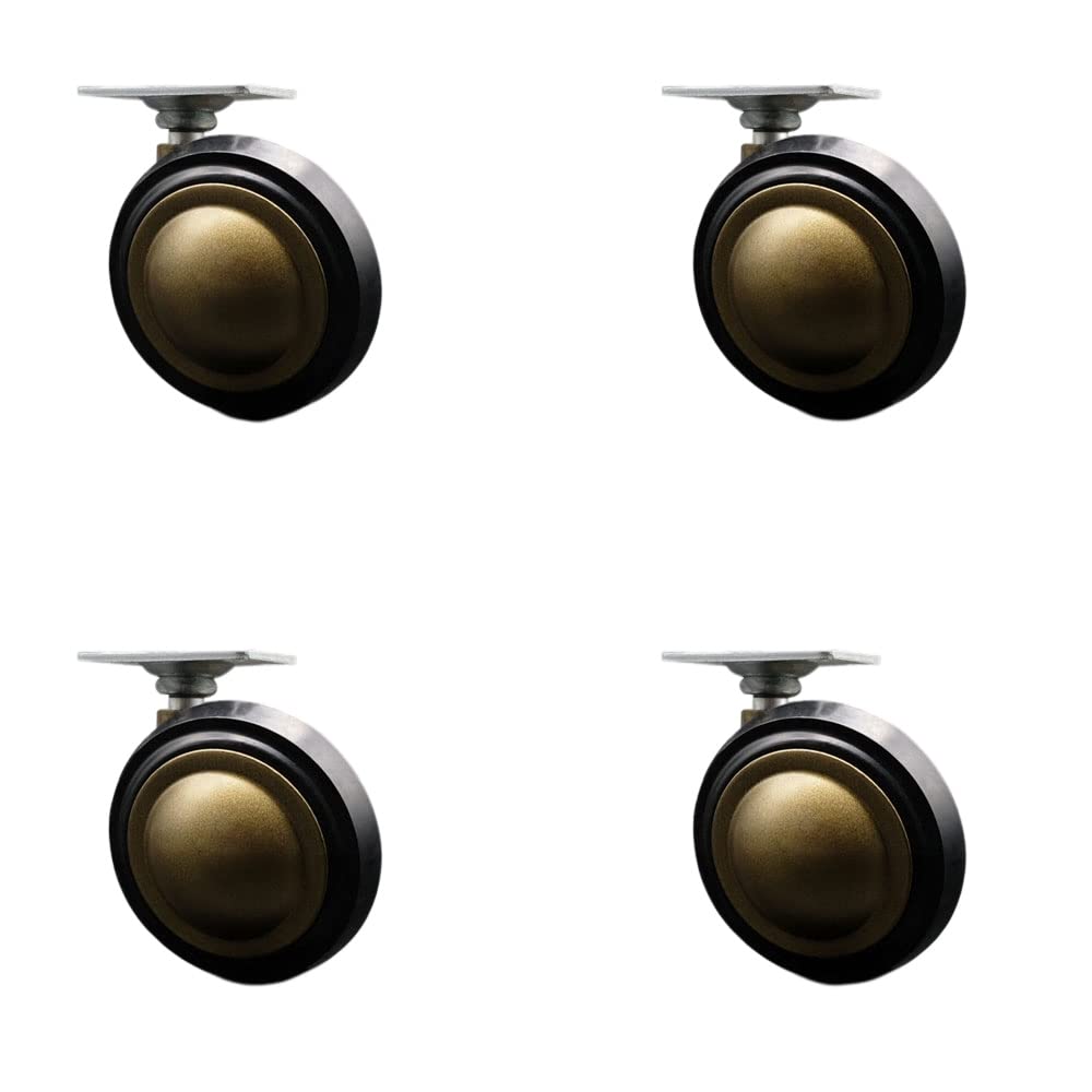 3 Inch Swivel Metal with Soft Rubber Tread Ball Caster Wheels for Furniture - Windsor Anique Brass Finish Casters with 1-1/2 Inch by 1-1/2 Inch Top Plate - Set of 4 - Service Caster Brand