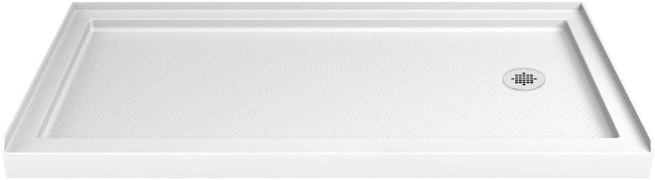 DreamLine 34 in. D x 60 in. W x 75 5/8 in. H Right Drain Acrylic Shower Base and QWALL-3 Backwall Kit In White, DL-6147R-01