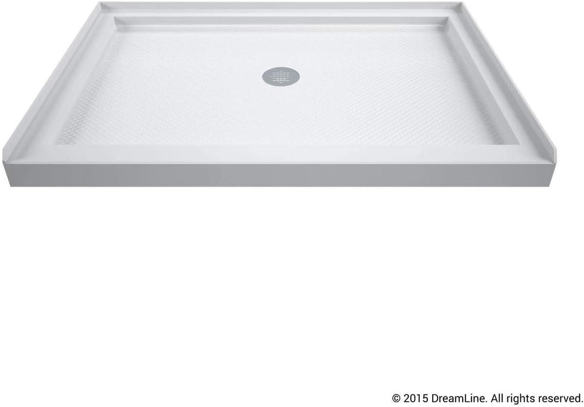 DreamLine 36 in. D x 48 in. W x 76 3/4 in. H Center Drain Acrylic Shower Base and QWALL-5 Backwall Kit In White, DL-6193C-01