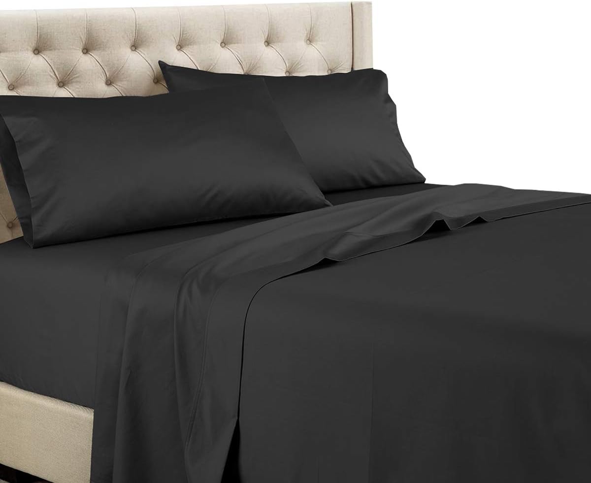 Royal Tradition Made in USA- Luxurious RV Bed Sheet Set (RV King, Black) Soft Cotton Sateen 608 Thread Count Camper Sheets