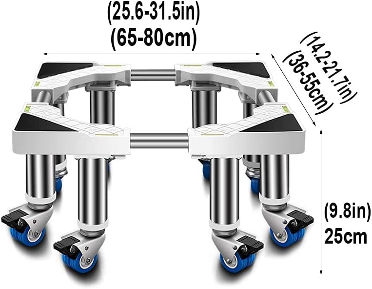 Washing Machine Stand Base Movable Fridge Stand Trolley with 8 Locking Wheels Washer Pedestals & Frames Universal Appliance Wheels Rack Adjustable Width 36-55cm Stent (White 2
