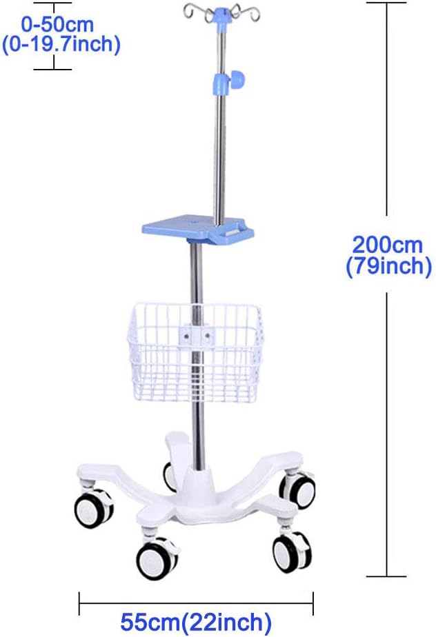 Portable IV Pole with Wheels IV Drip Stand with Tray - Cast Iron Base - Air Pressure Buffer - with 5 Casters with Brake(with Basket,Without Basket)