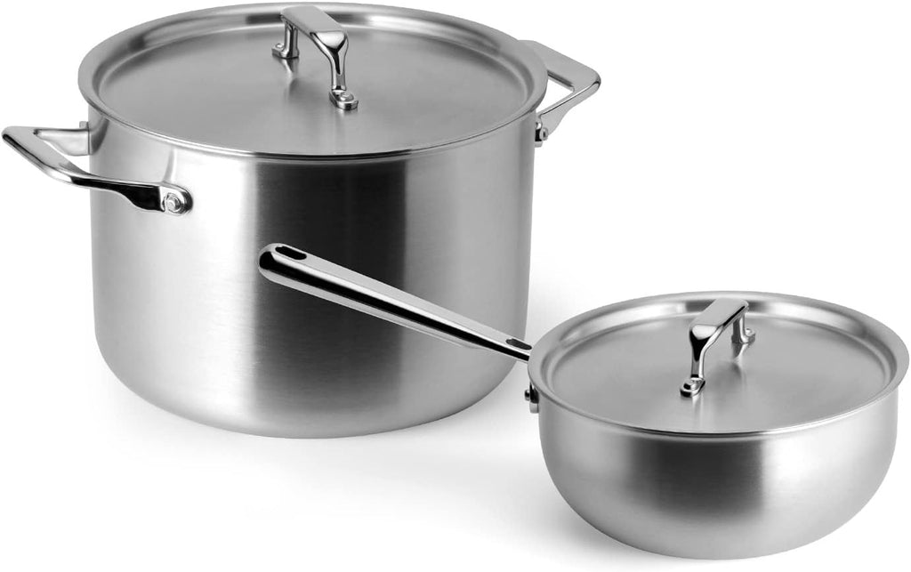 Misen 5-Ply Stainless Steel Cookware Set - Versatile, Dishwasher Safe - 9-Piece Set - 10' Skillet, 12' Skillet + Lid, 3 QT Saute Pan + Lid, 3 QT Saucier + Lid, 8 QT Stockpot + Lid