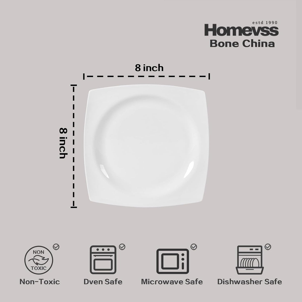 HomeVss, New Bone China Dinnerware SEt, Rim Square Shape, 40pc Set