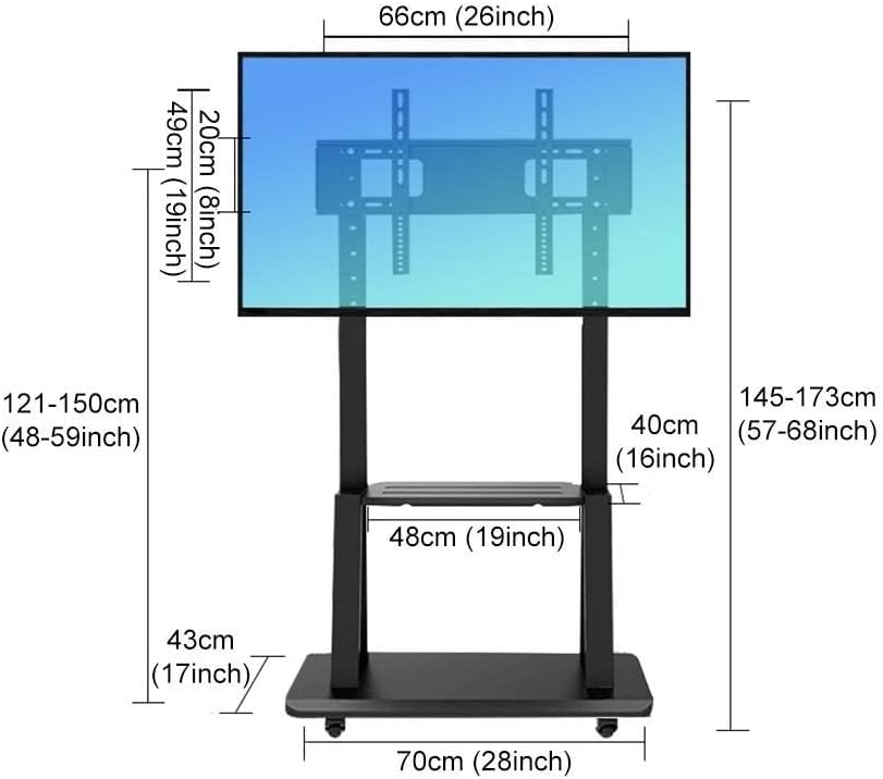 TV Stand Rolling 32 to 75 Inch Universal TV Cart with Wheels, TV Floor Stand with Tray Shelf, Height Adjustable Trolley, Max Load 120 Kg Beautiful Scenery