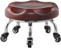 Heavy-Duty Low Roller Stool with 360° Swivel Wheels, Ottoman Footstool, Low-Height Short Rolling Stool Seat, PU Leather Small Mechanic Chair, Rolling Stools for Garage red