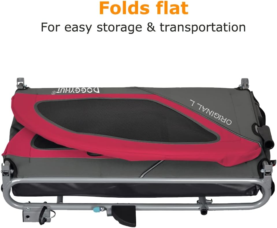 Doggyhut Original Large Pet Bike Trailer & Stroller 2-in-1,for Dogs up to 78 lbs,Parking Brakes,Easy Folding Cart Frame, Quick Release Wheel, Universal Bicycle Coupler (Red)