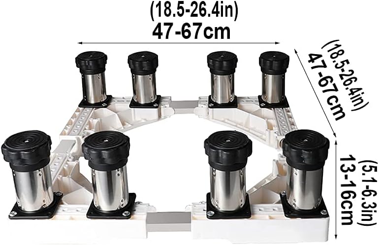Adjustable Washing Machine Base Adjustable Base Holder Bracket Anti-Rust Length/Width 47-67cm Washing Machine Base Stand Fridge zer Universal High Rack Height 20-23cm Load